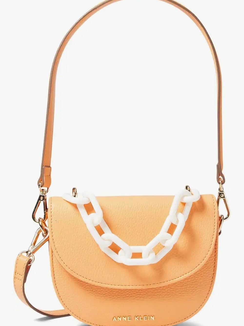 Anne Klein Peach Leather Shoulder Bag with White Chain NWOT